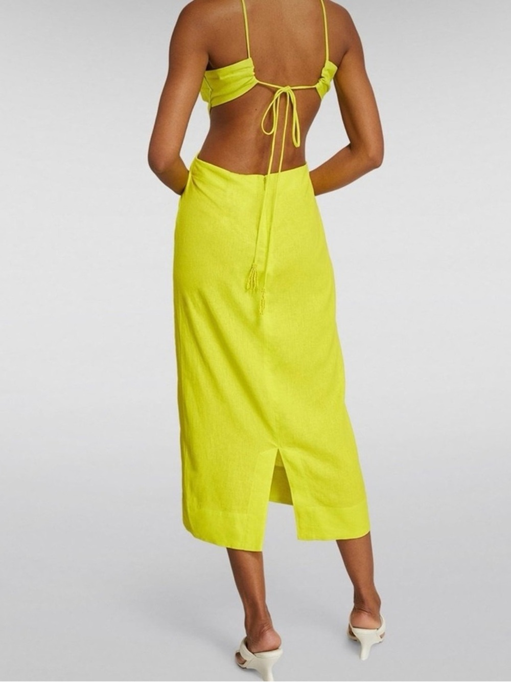FARM Rio Neon Lime Backless Cutout Midi Dress - Picture 4 of 13
